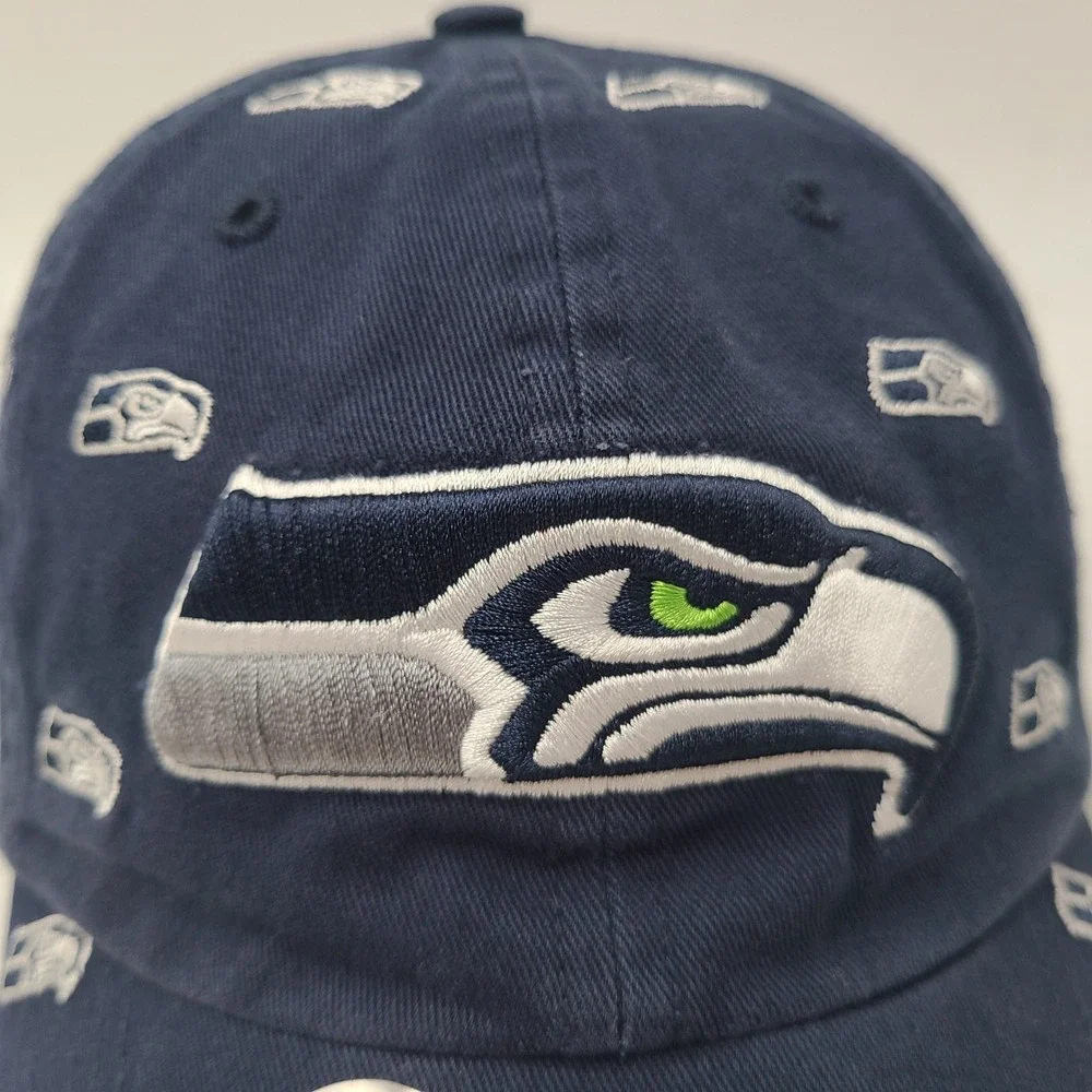 Women Seattle Seahawks Hat Strapback 47 Brand Clean Up Blue NFL All Over Print
